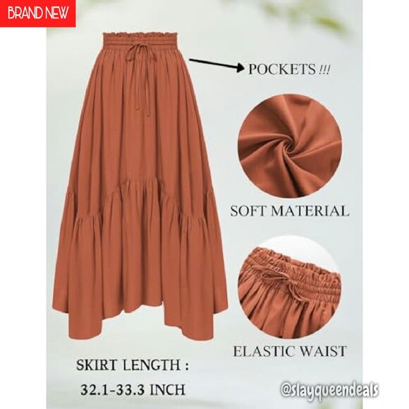 High Waist Maxi Skirt with Pockets, Soft Fabric, Renaissance Style - Picture 5 of 8